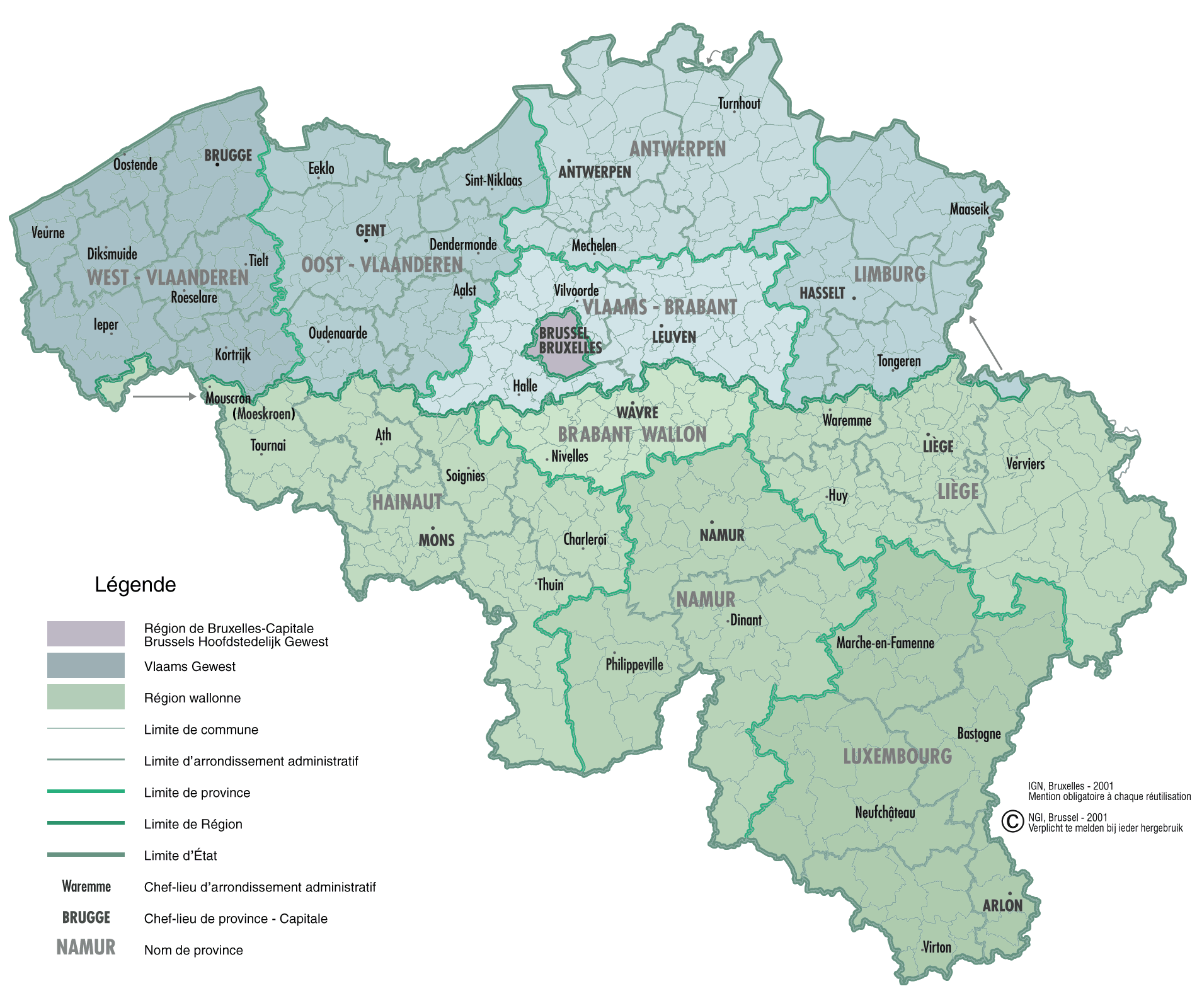 belgique politique carte 2001