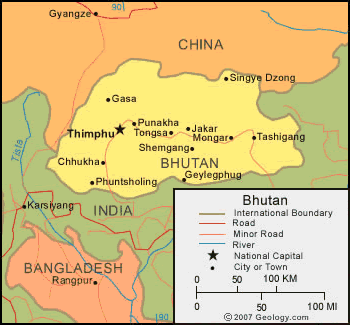 Bhoutan politique carte