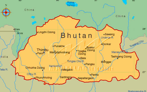 carte Bhoutan