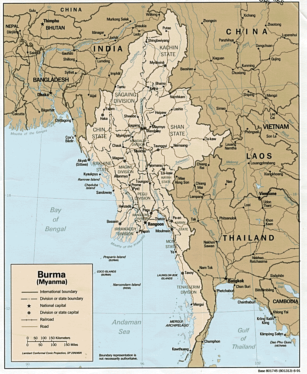 Birmanie carte chine inde