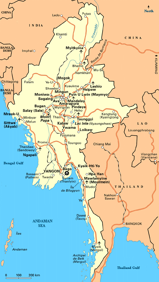 Birmanie villes carte