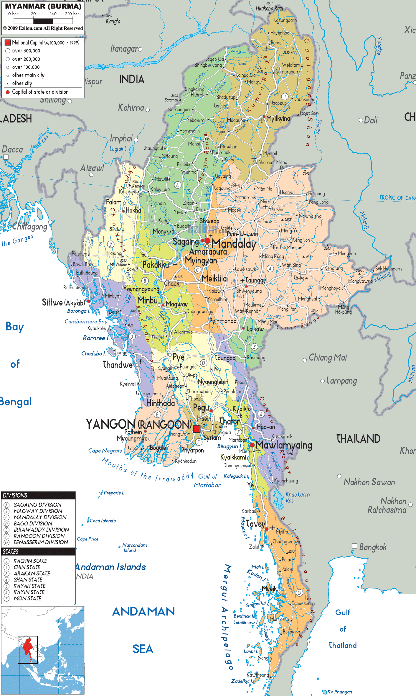 politique carte du Birmanie