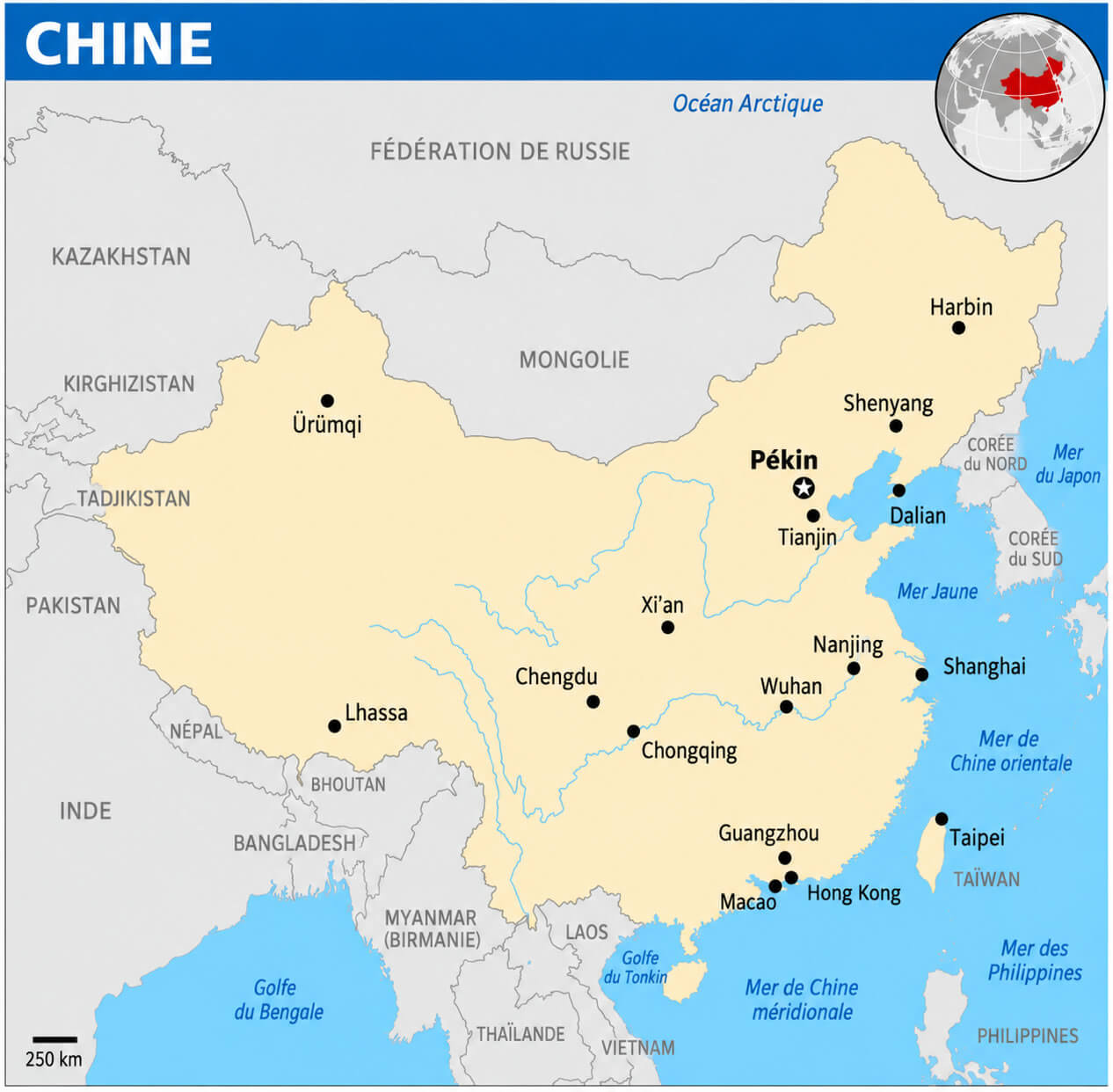 Carte de la Chine dans le Monde