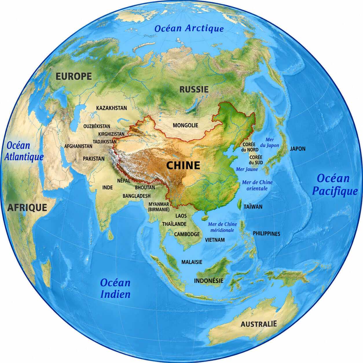 Carte de localisation de la Chine en asie