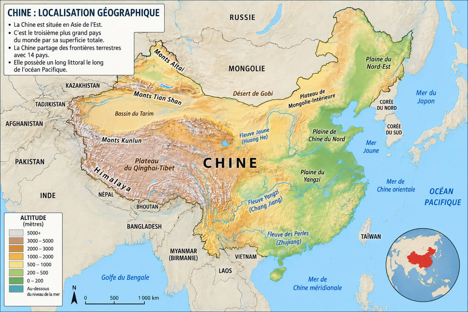 Carte geographique de la Chine