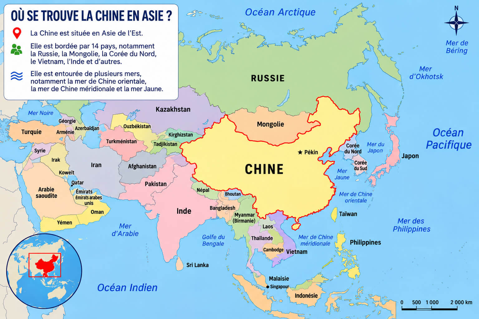 Ou se trouve la Chine en asie carte