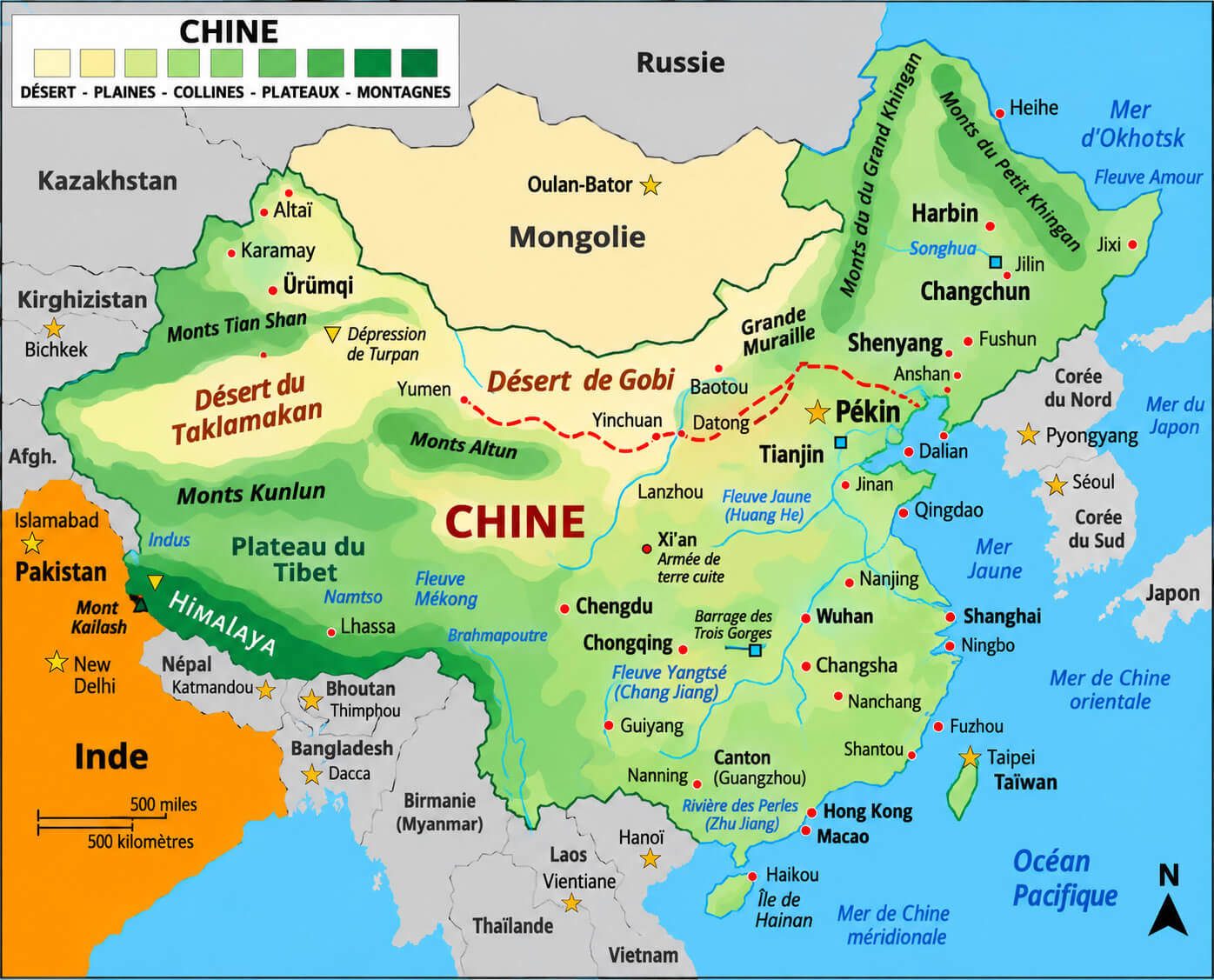 Carte altimetrique de la Chine