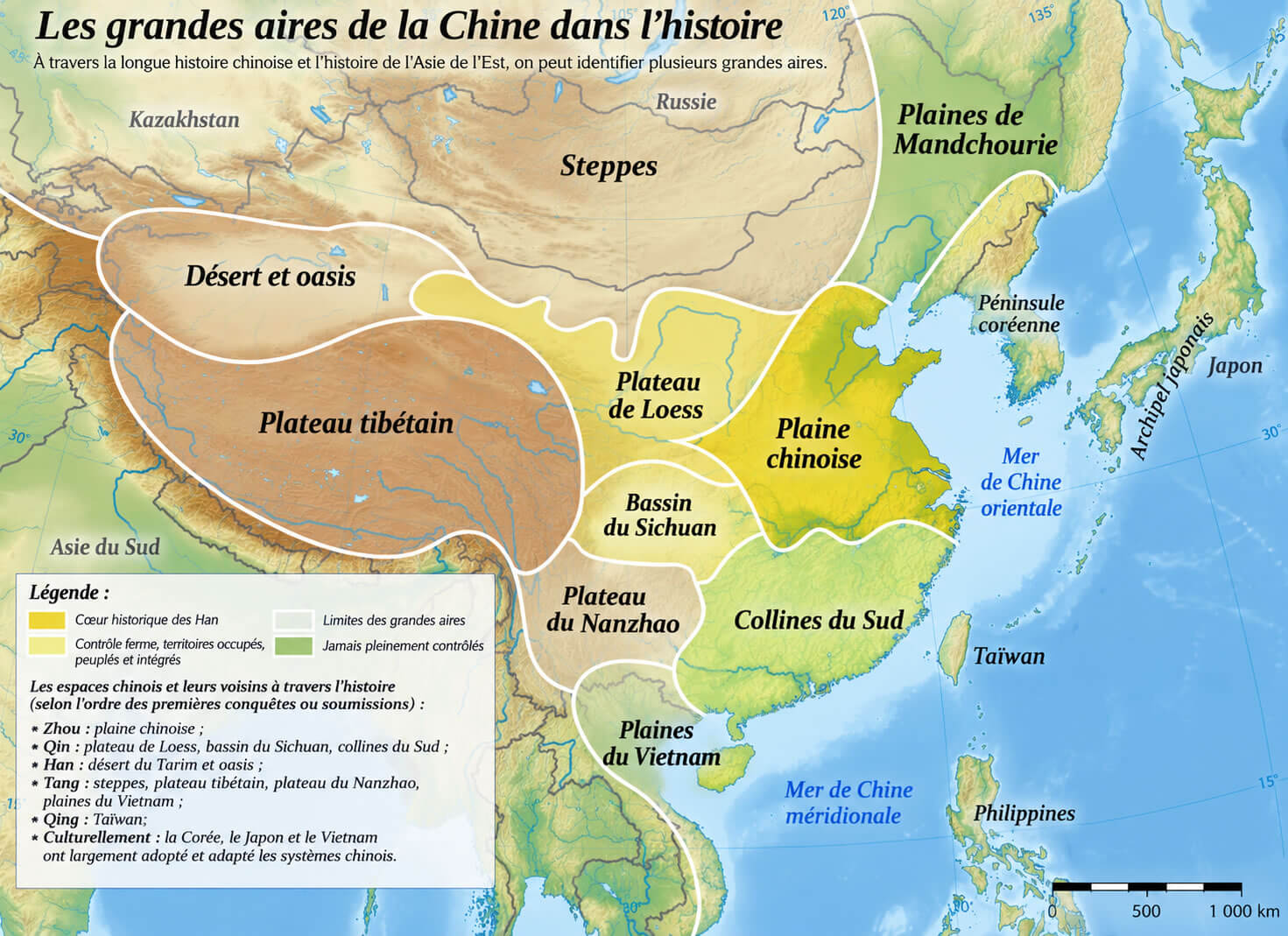 Carte des grandes regions historiques de la Chine