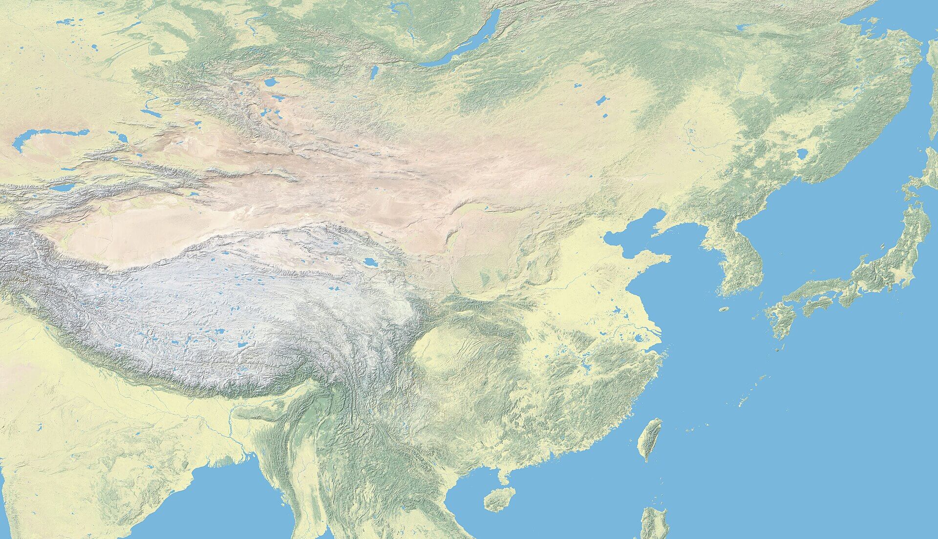 Carte du relief topographique de la Chine