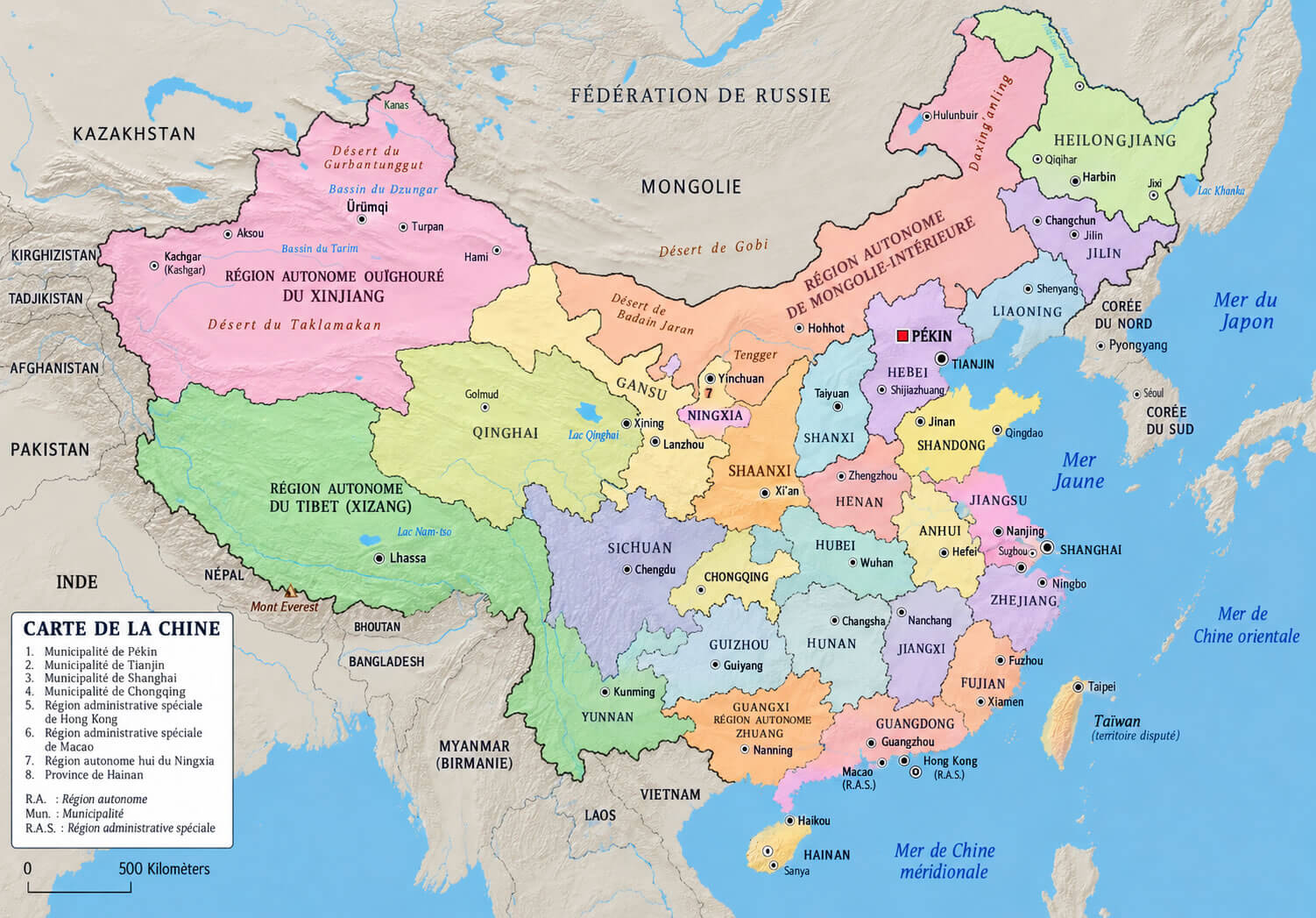 Carte geographique de la Chine