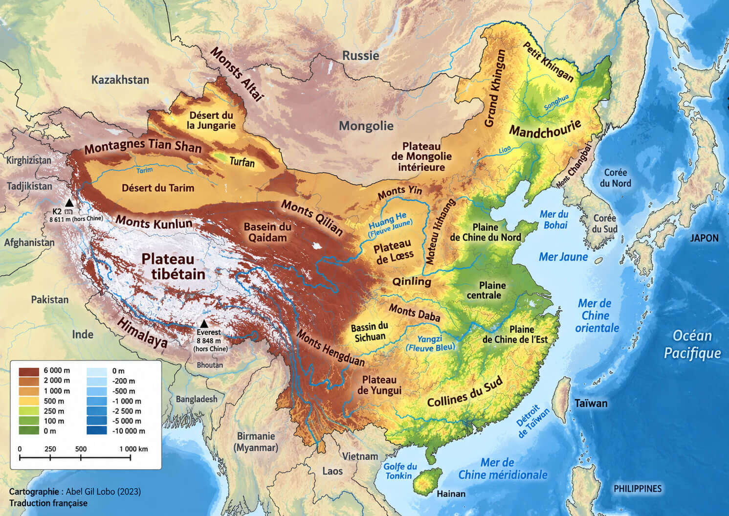 Carte physique de la Chine