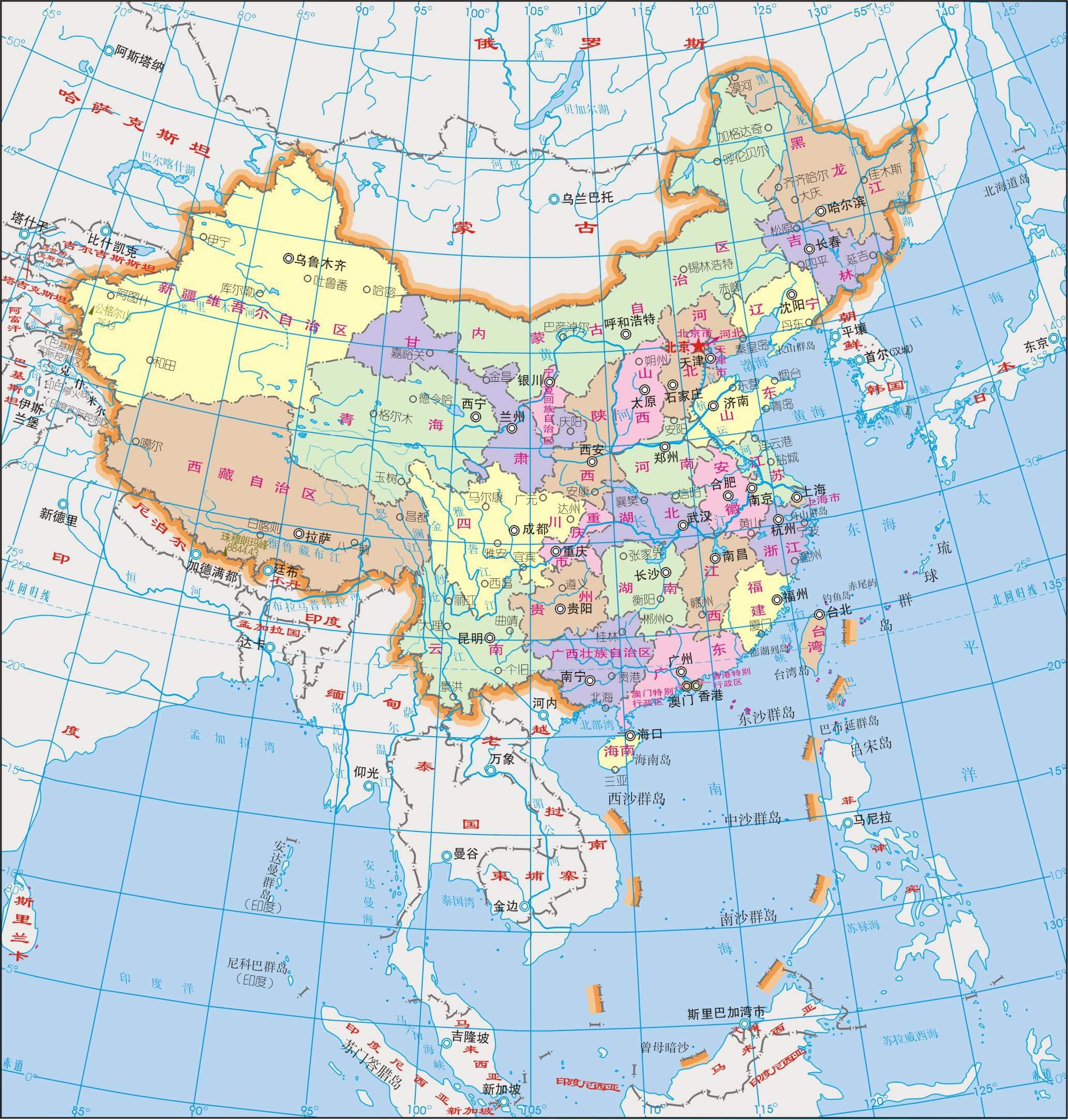Carte de la Chine en langue Chinoise