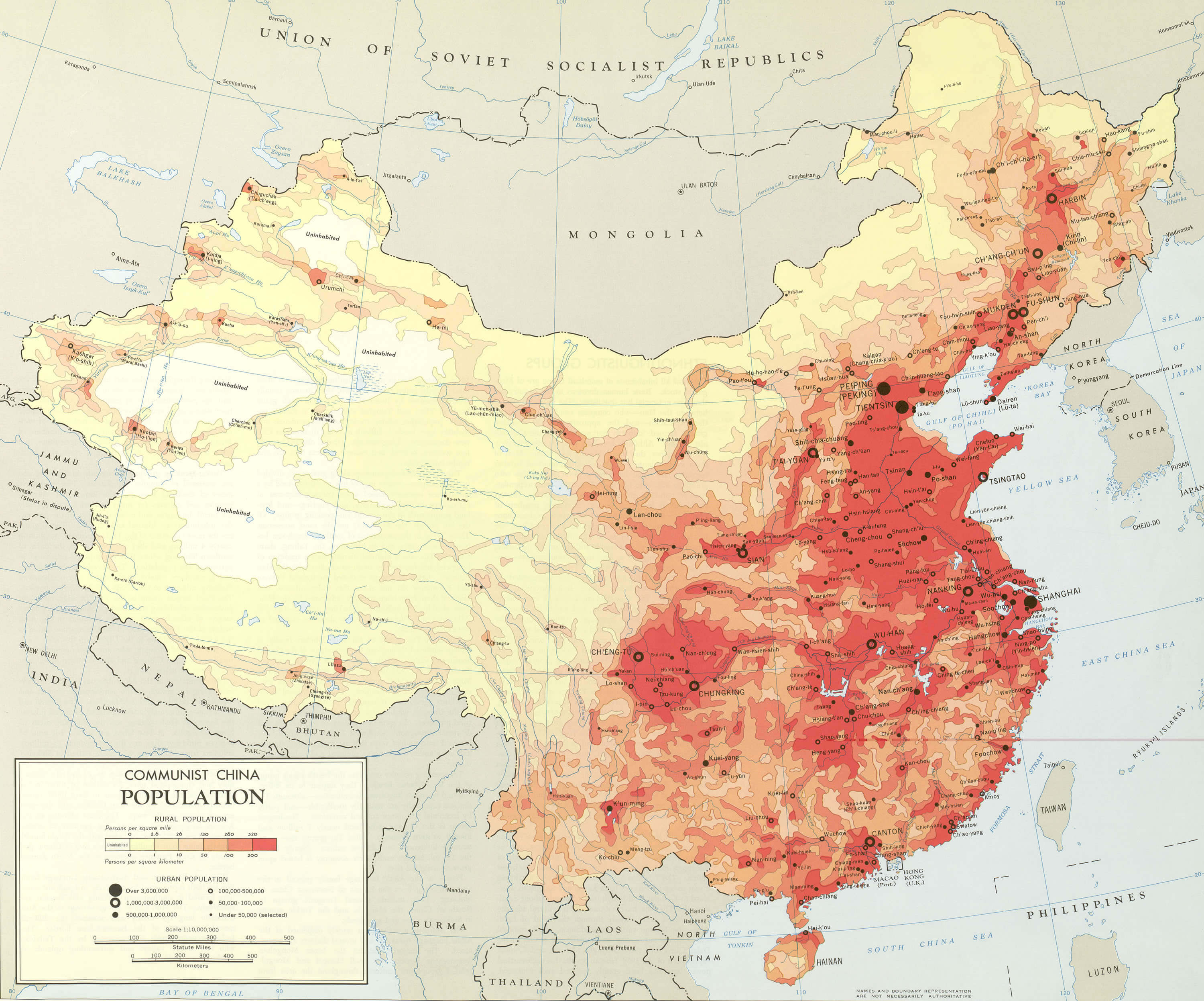 Carte de la population de la Chine 1967
