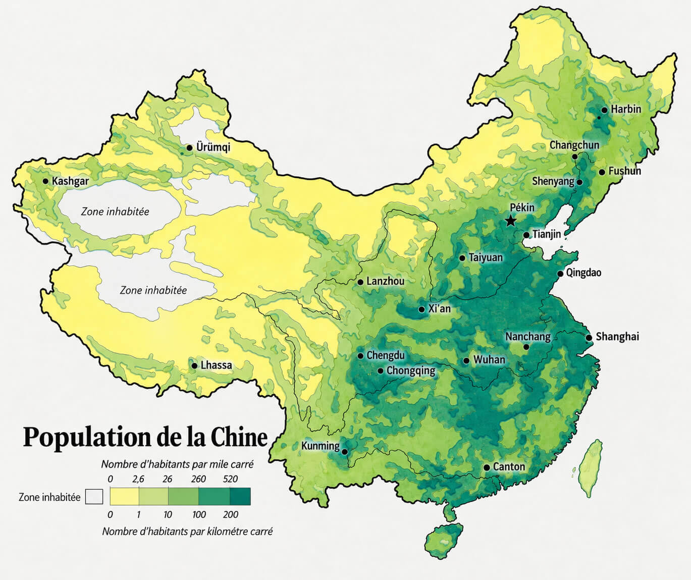 Carte de la population de la Chine
