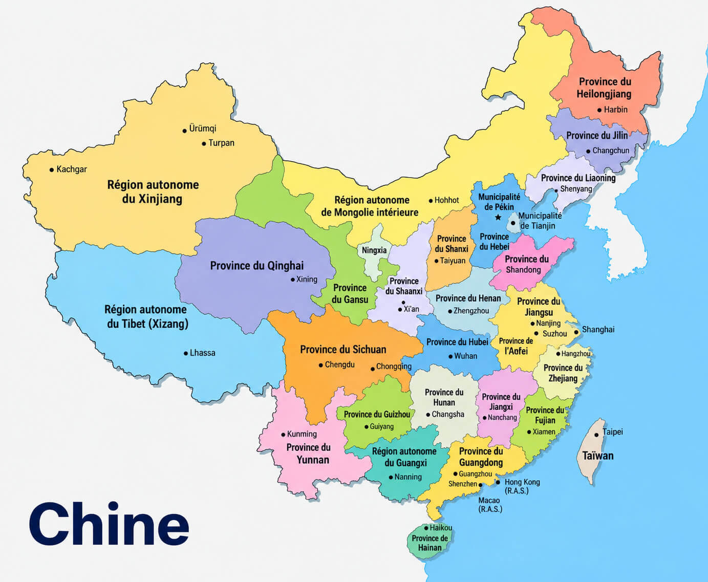 Carte des provinces de la Chine