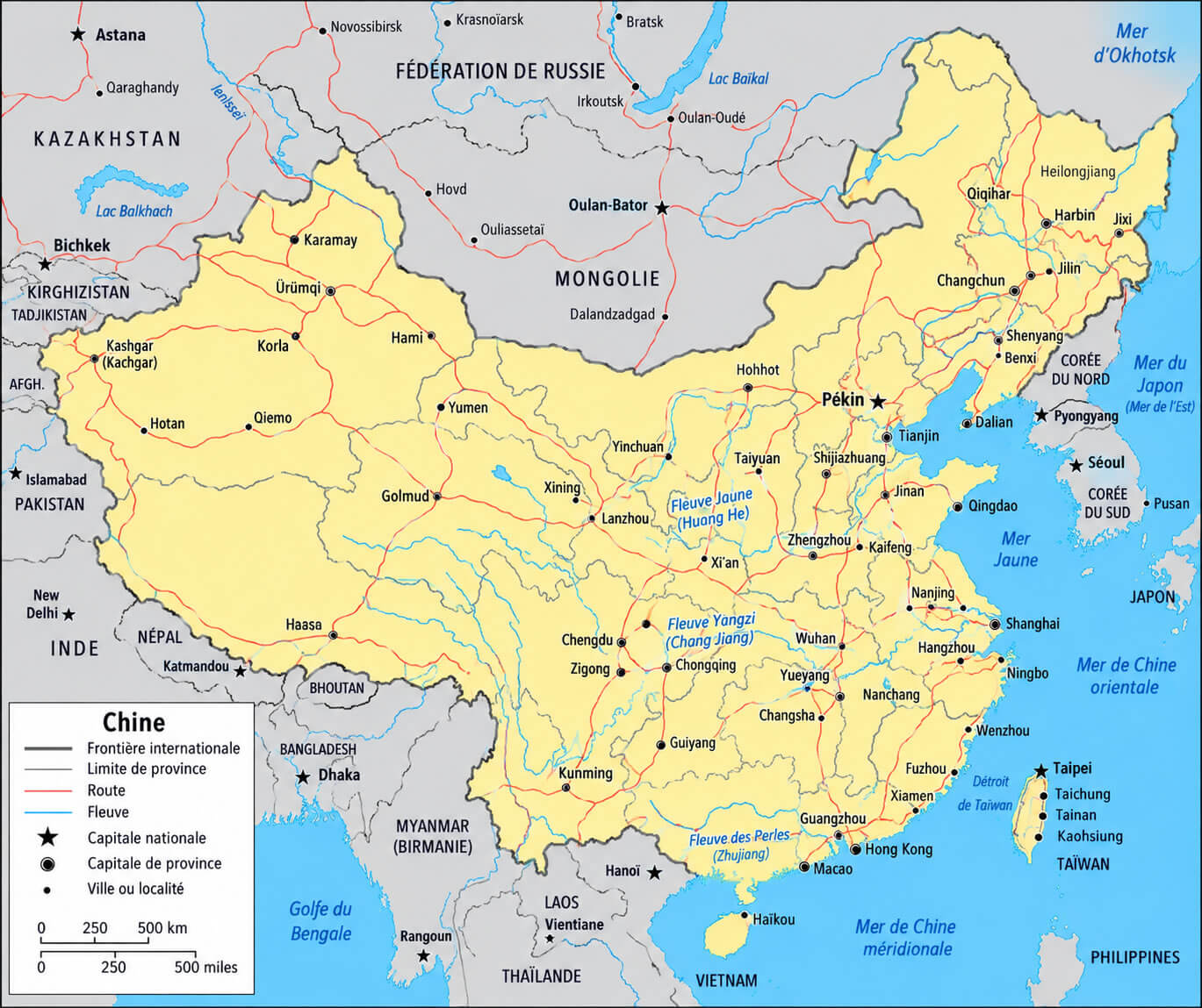 Carte politique de la Chine avec provinces
