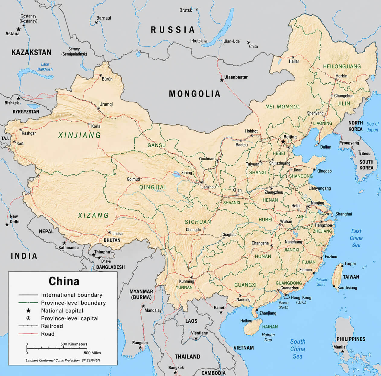 Carte politique detaillee de la Chine