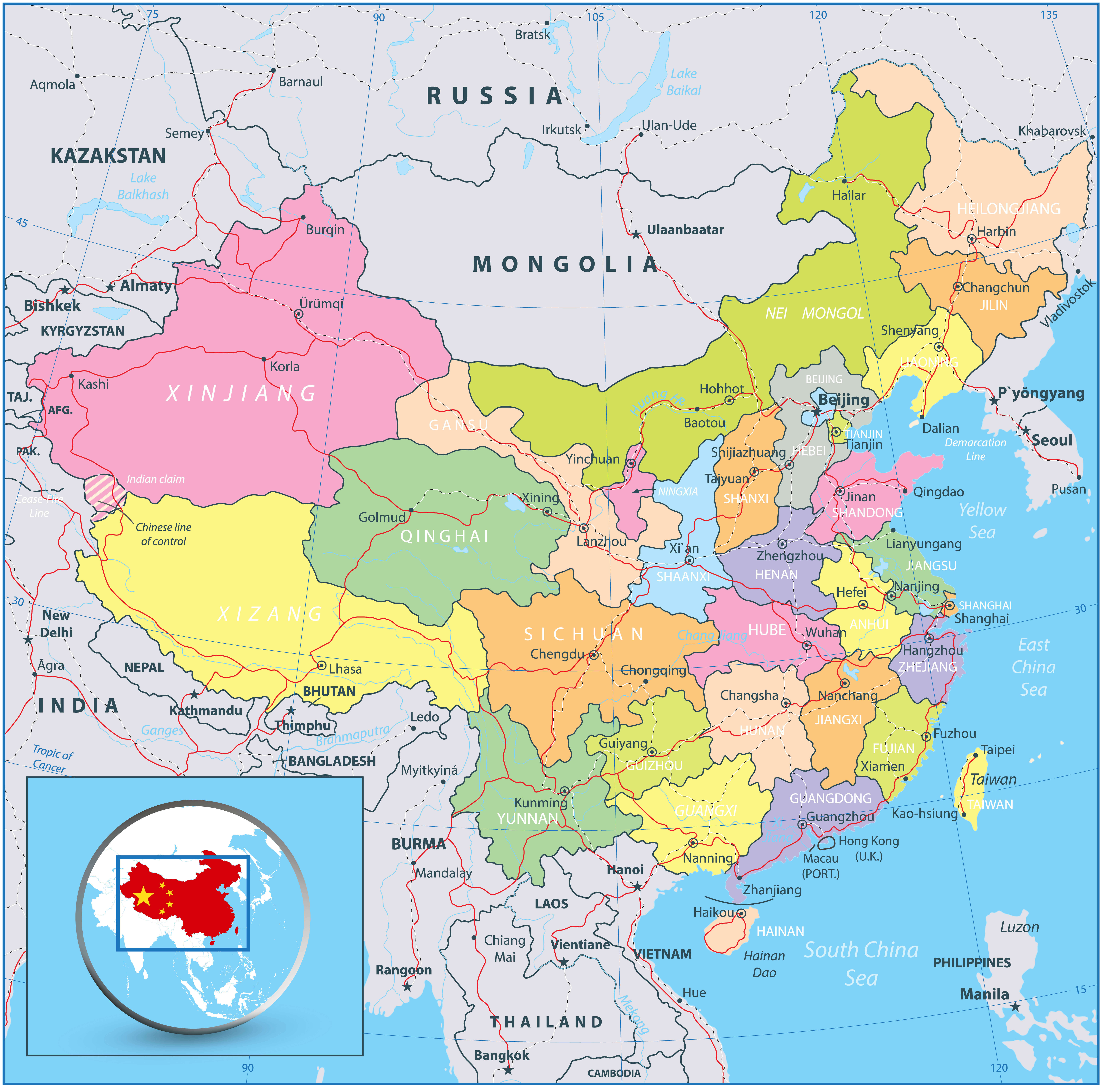 Carte politique haute resolution de la Chine