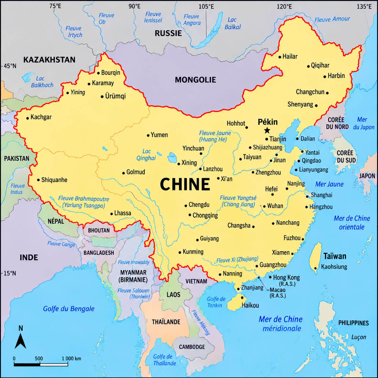 Carte des grandes villes de la Chine