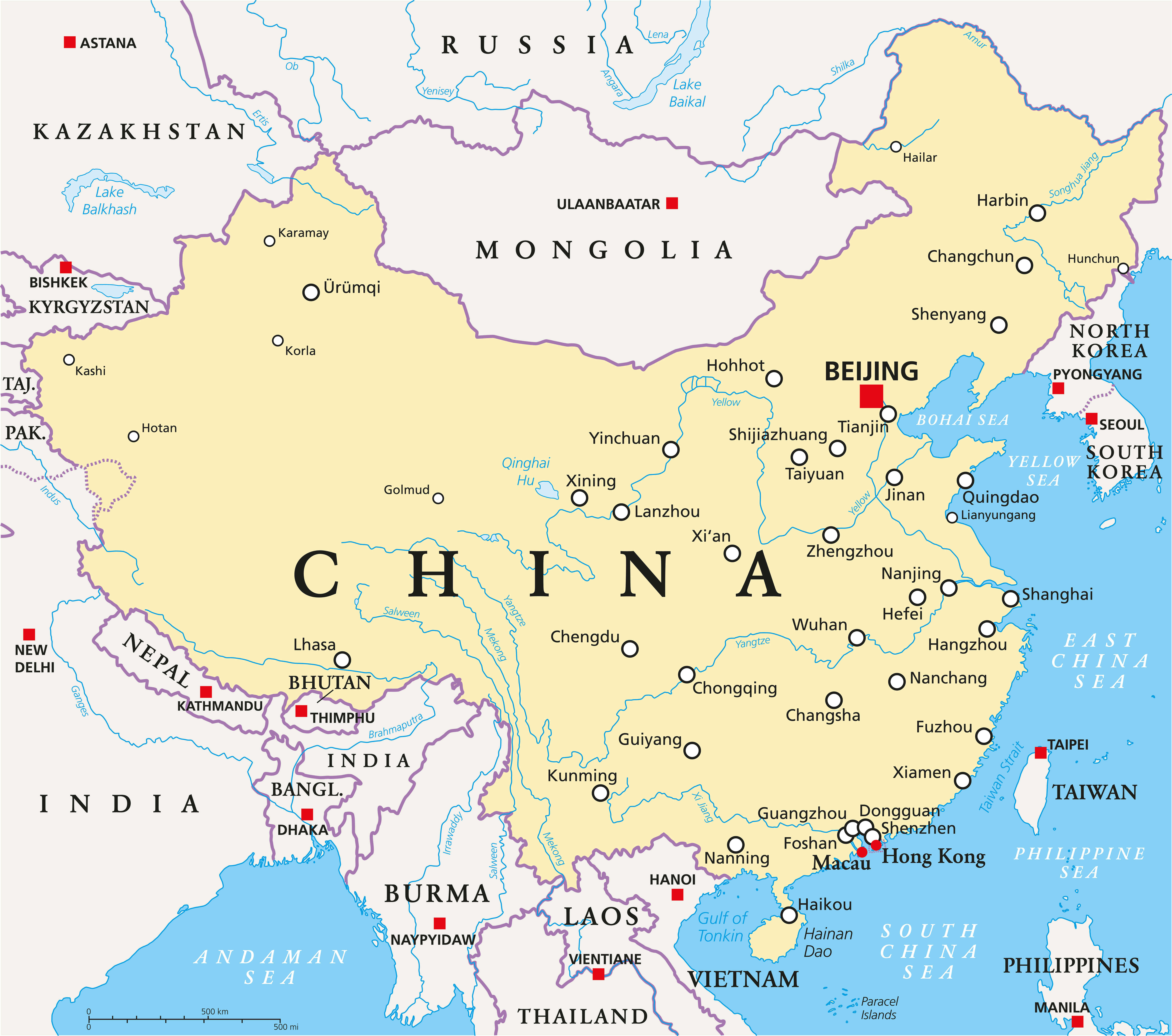 Carte hd des principales villes de la Chine