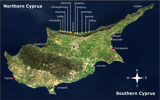 nord chypre physique carte