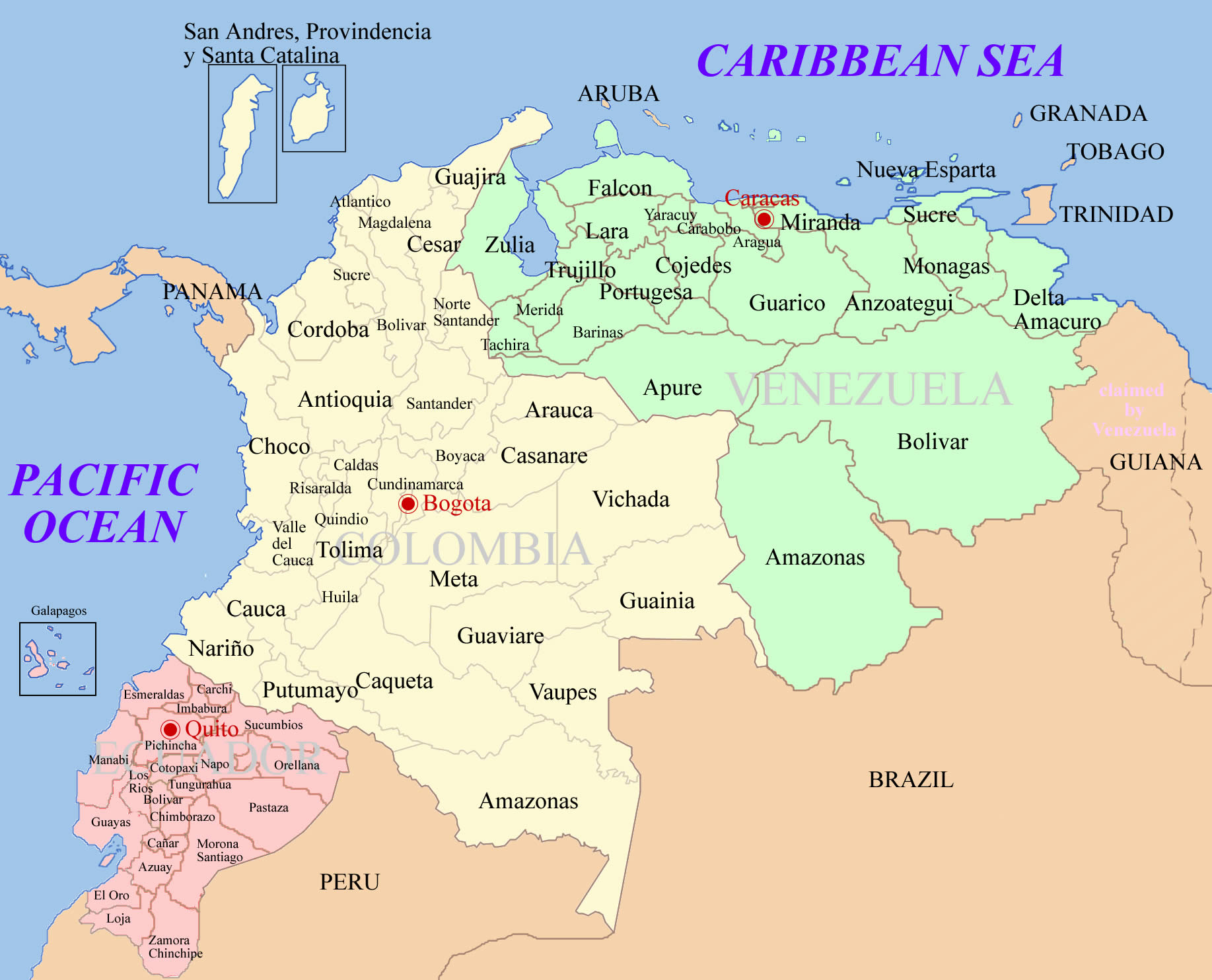 colombie Venezuela carte