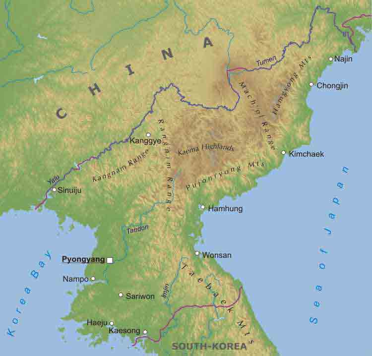 physique carte du coree du nord