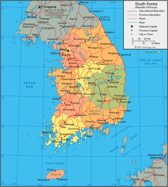 carte du coree du sud