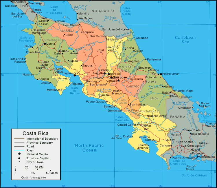 carte du Costa Rica