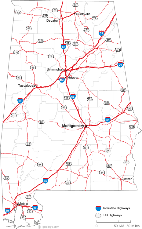 alabama villes carte