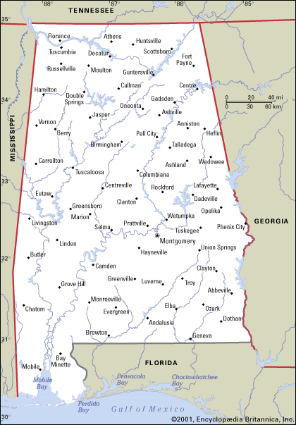 villes carte de alabama