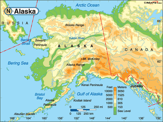 physique carte du alaska