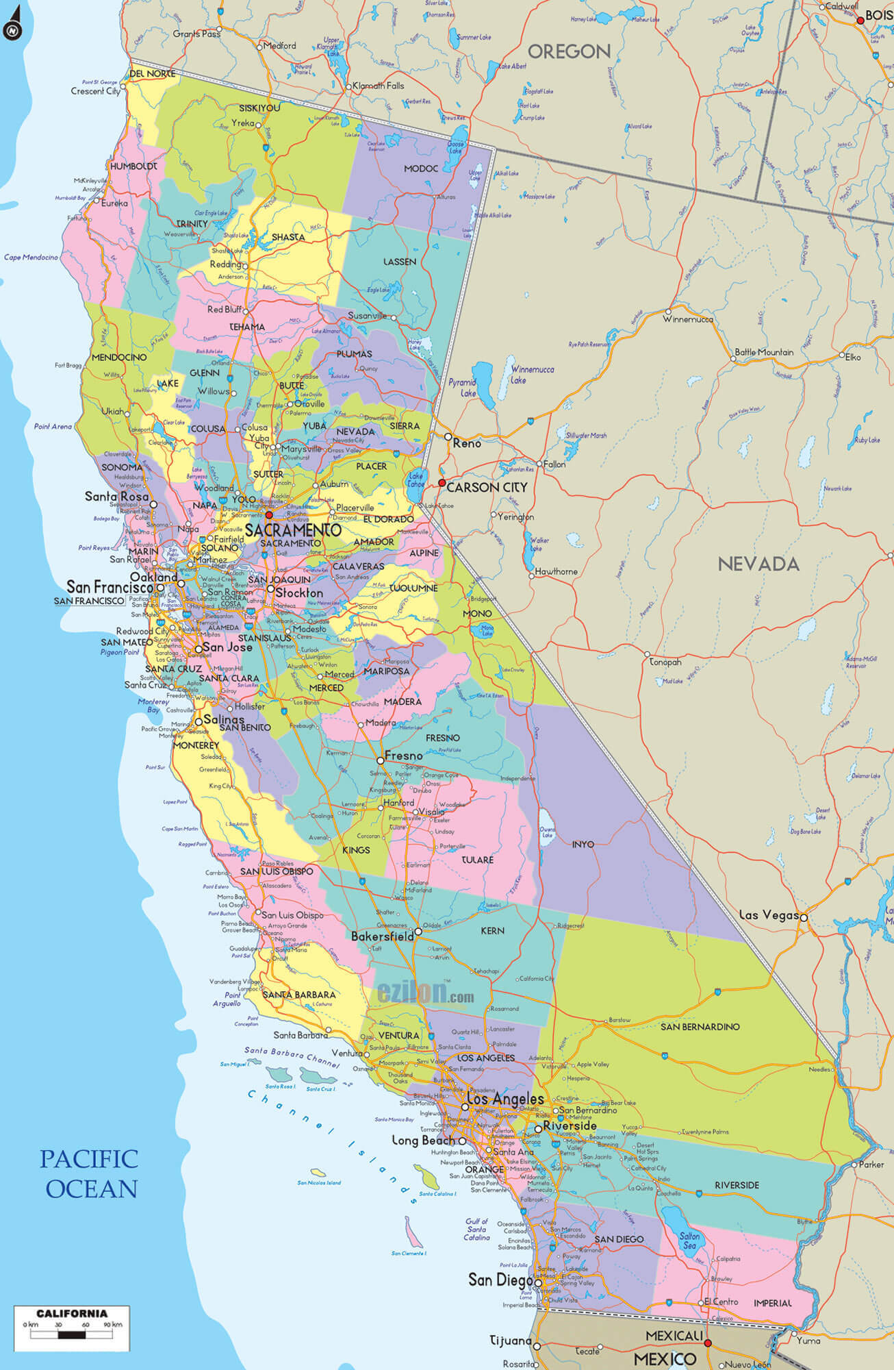 californie comtes route carte eua