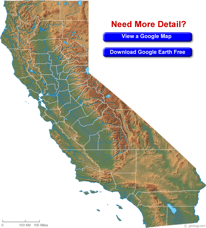 californie physique carte