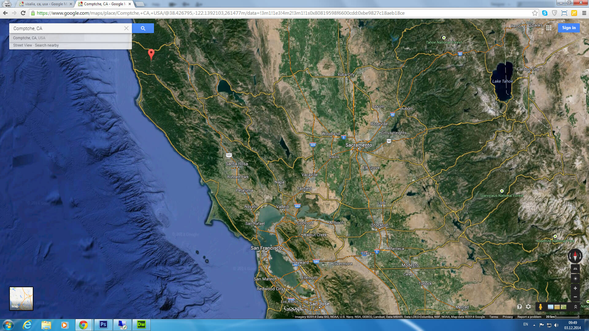 comptche carte californie eu satellite