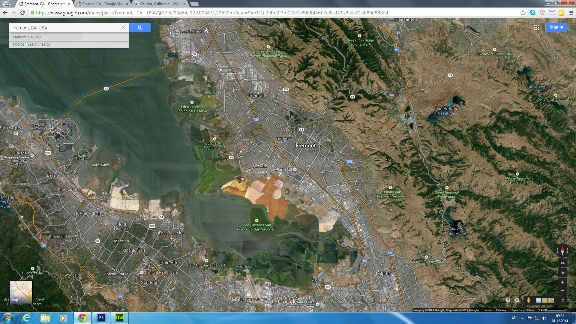 fremont carte californie eu satellite
