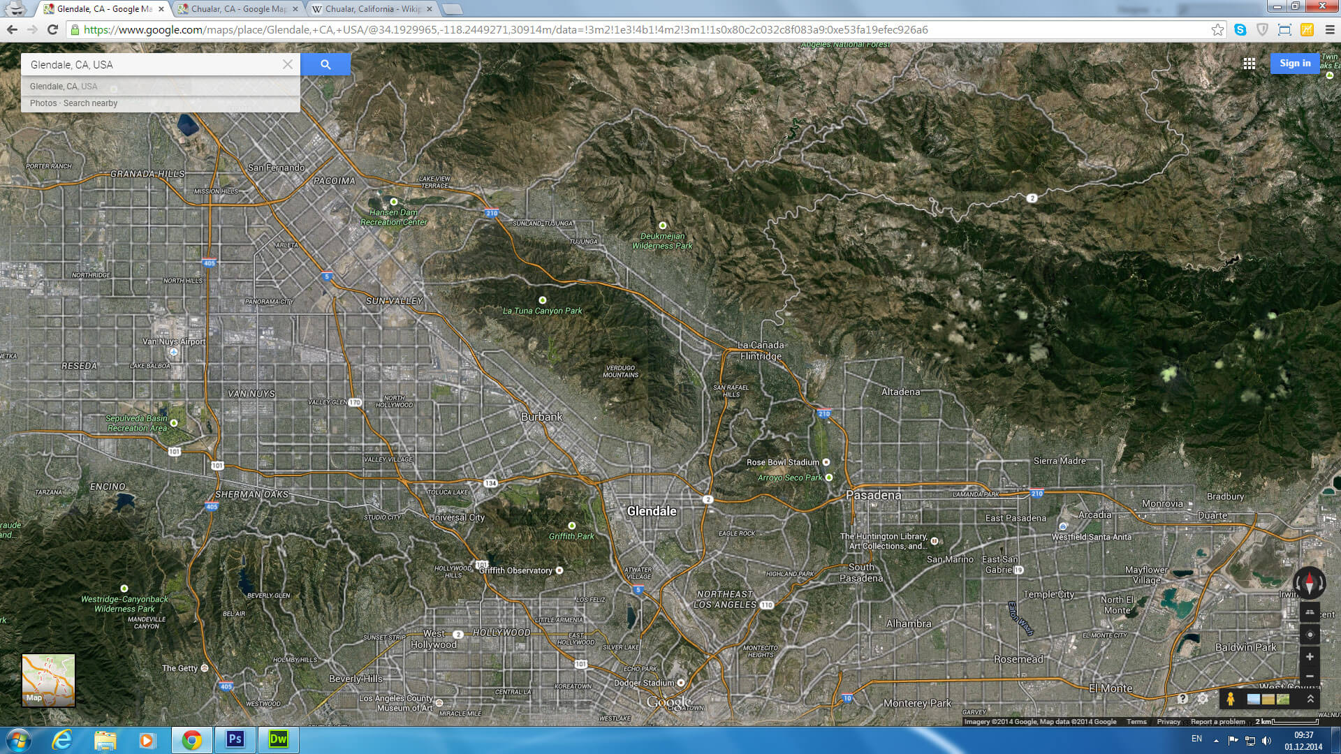 glendale carte californie eu satellite