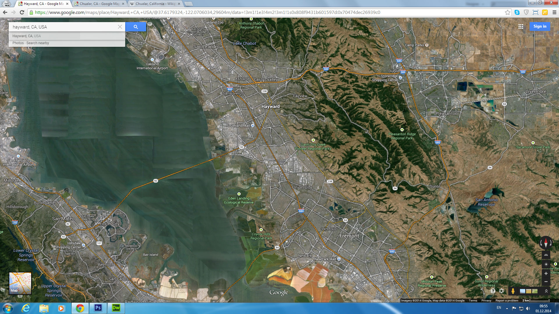 hayward carte californie eu satellite