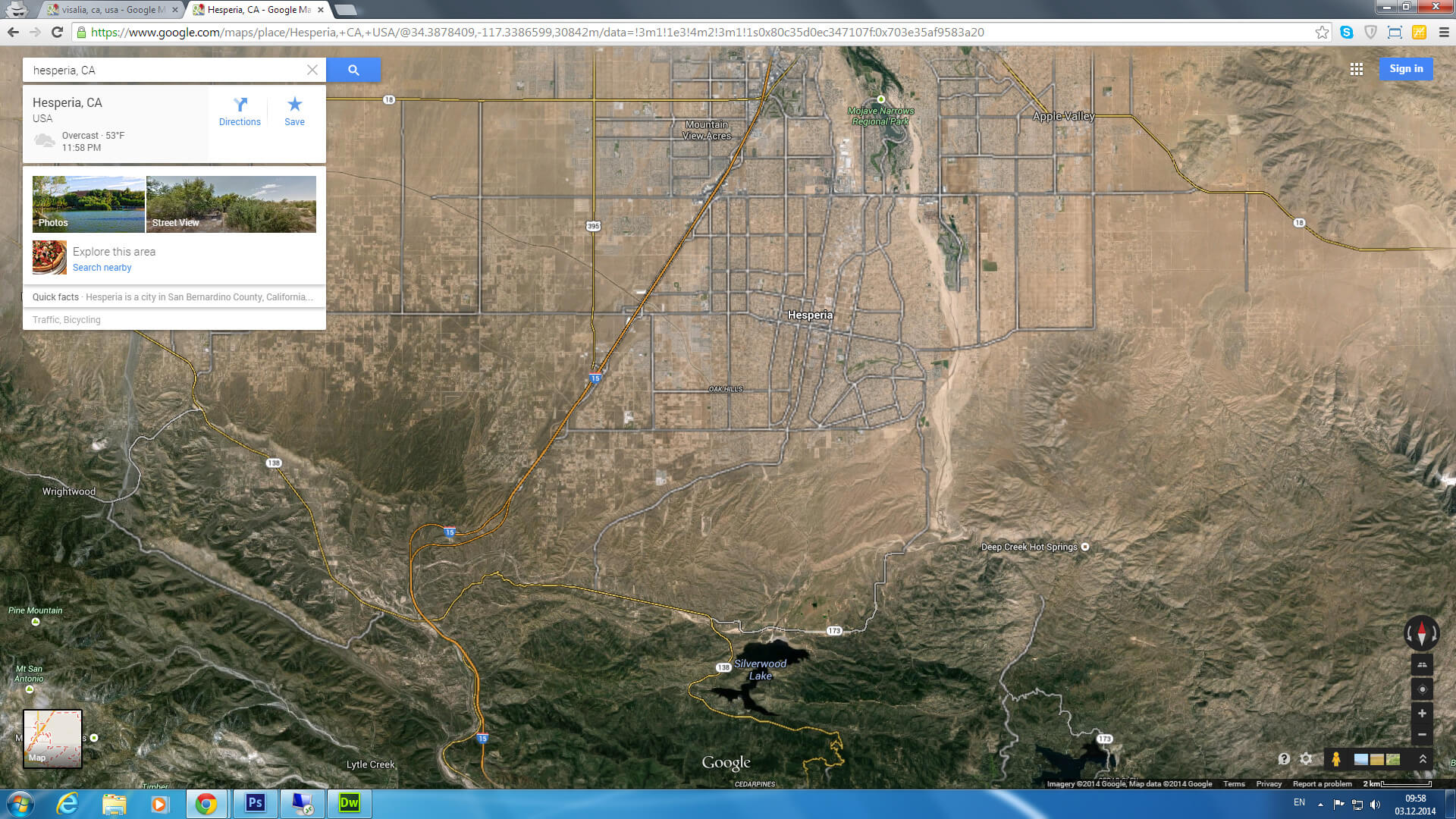 hesperia carte californie eu satellite