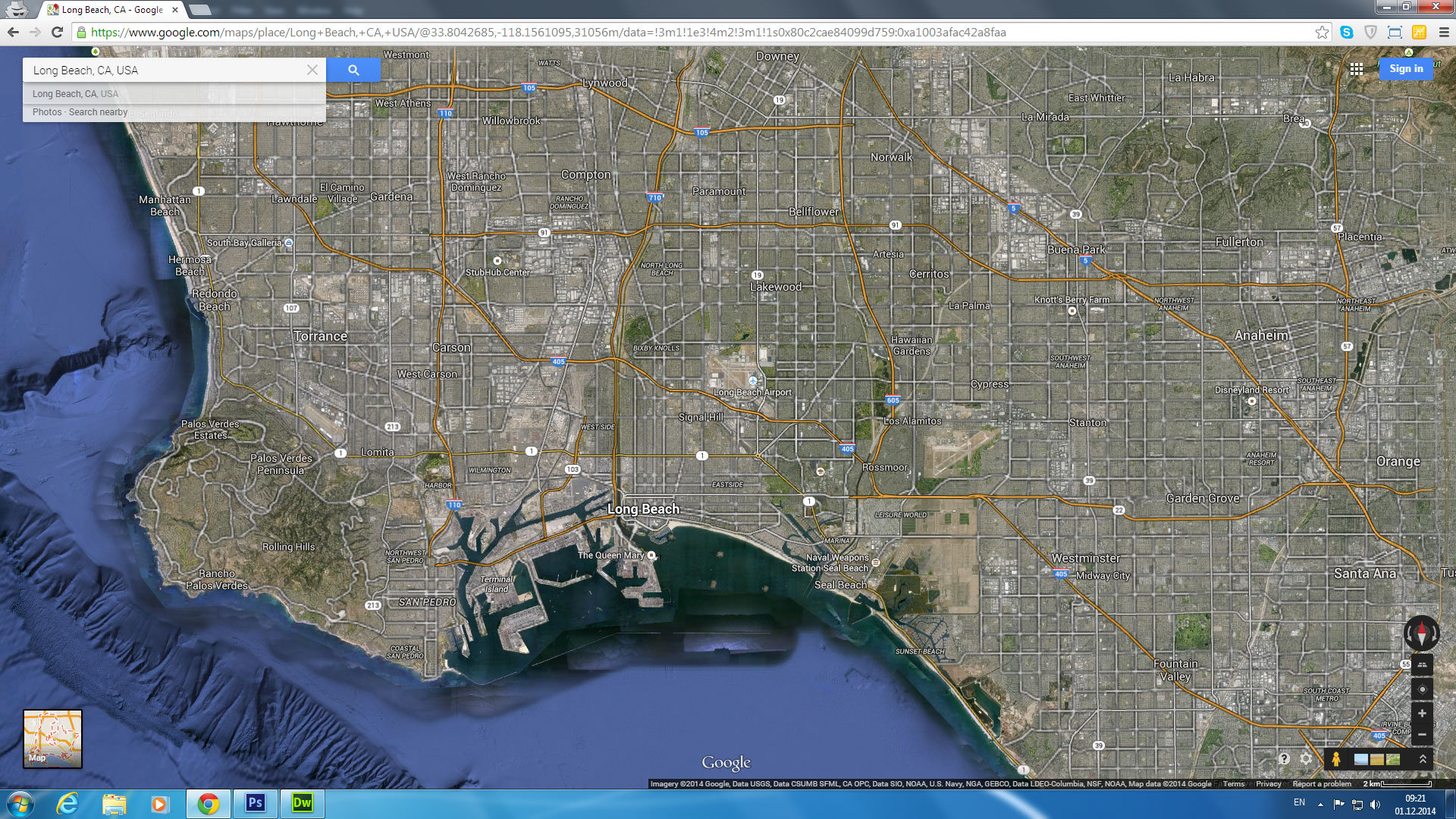 long beach carte californie eu satellite