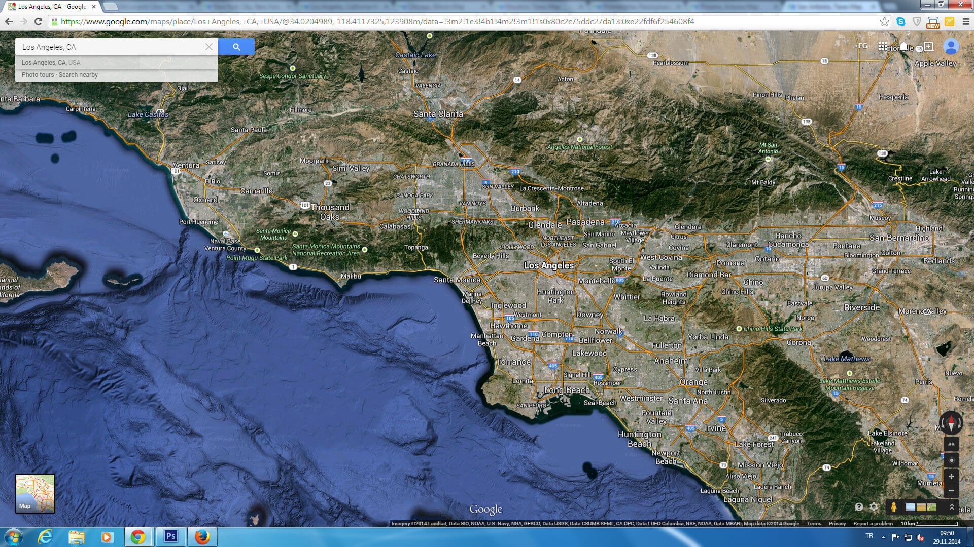 los angeles carte californie eu satellite