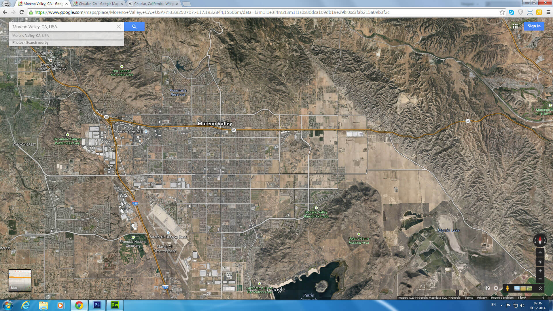 moreno Vallee carte californie eu satellite