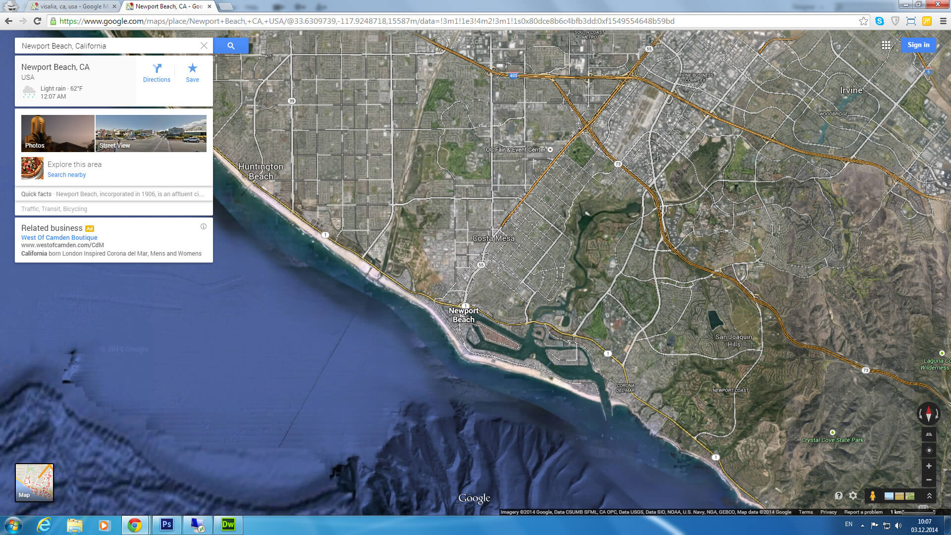newport beach carte californie eu satellite