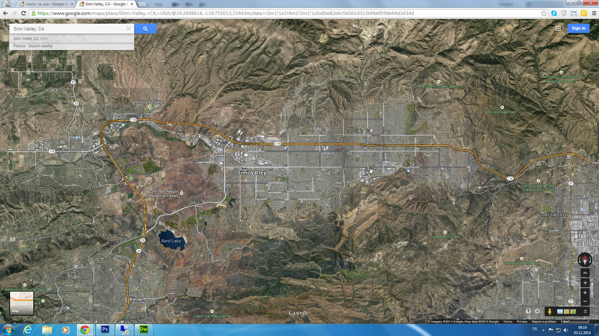 simi Vallee carte californie eu satellite
