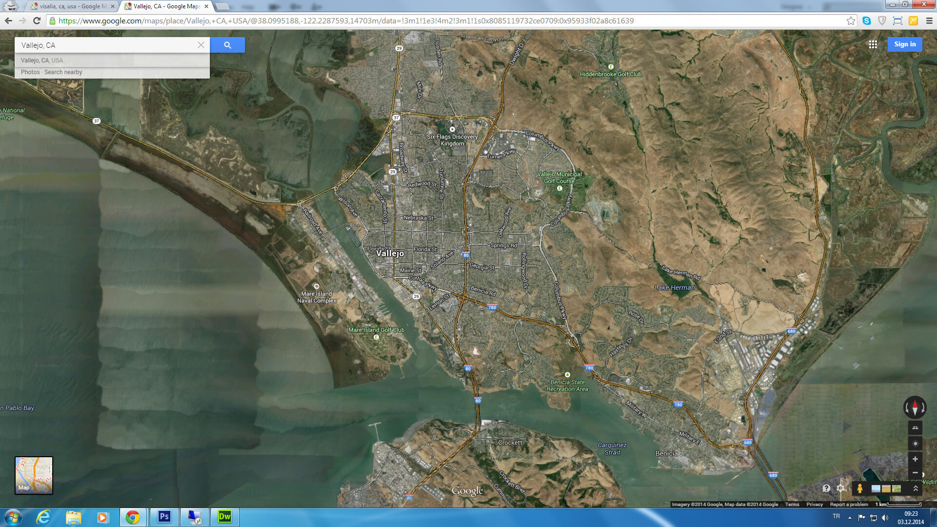 vallejo carte californie eu satellite