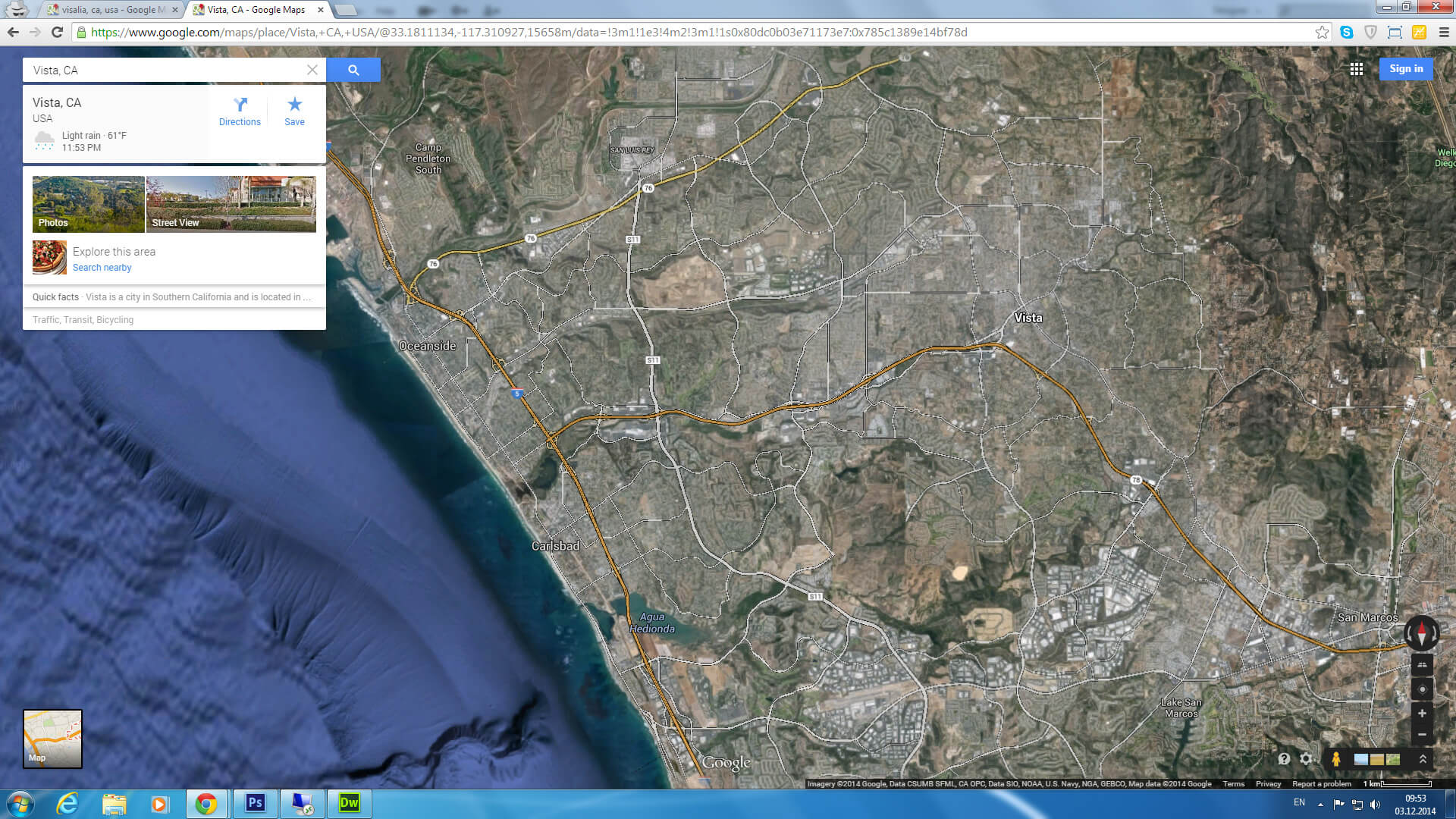 vista carte californie eu satellite