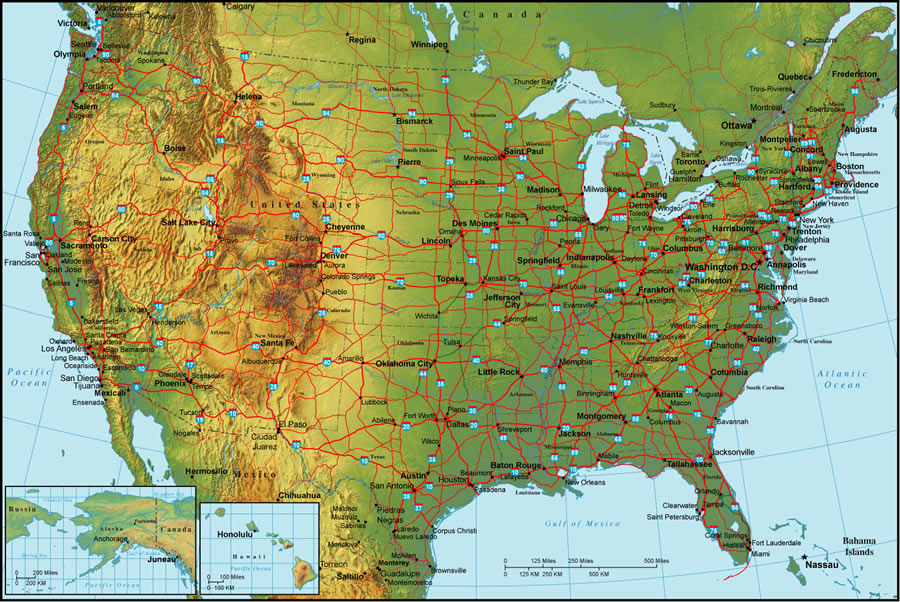 Carte du Etats Unis Physique