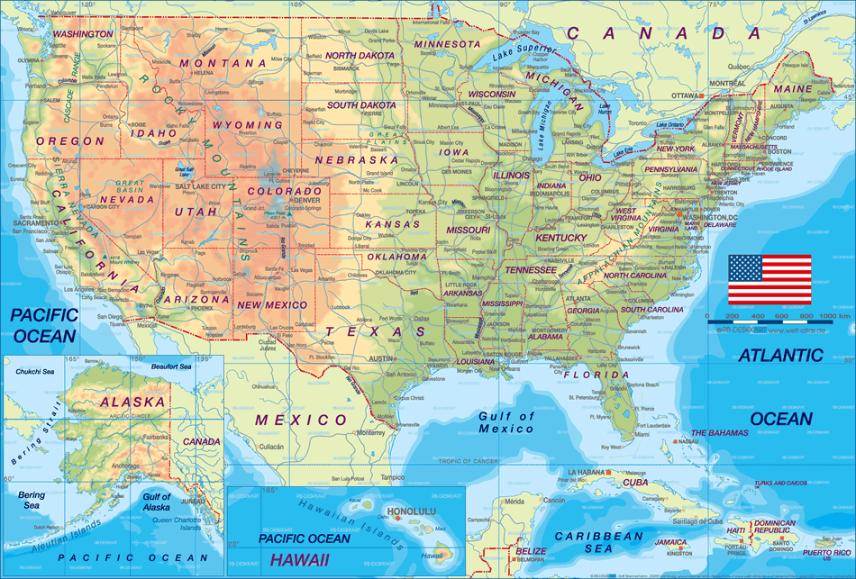 Physique Pays Carte du Etats Unis