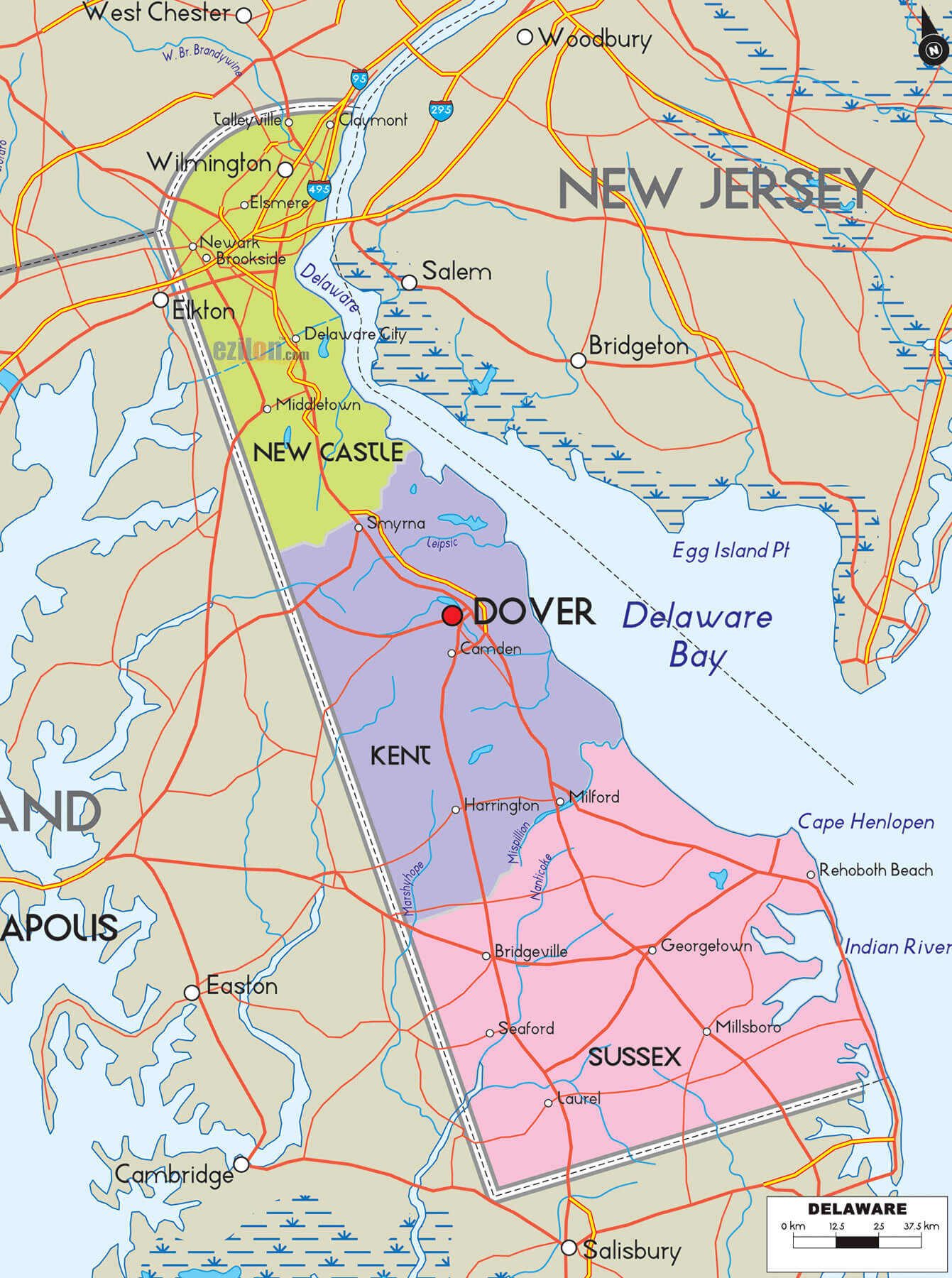 delaware comtes route carte eua