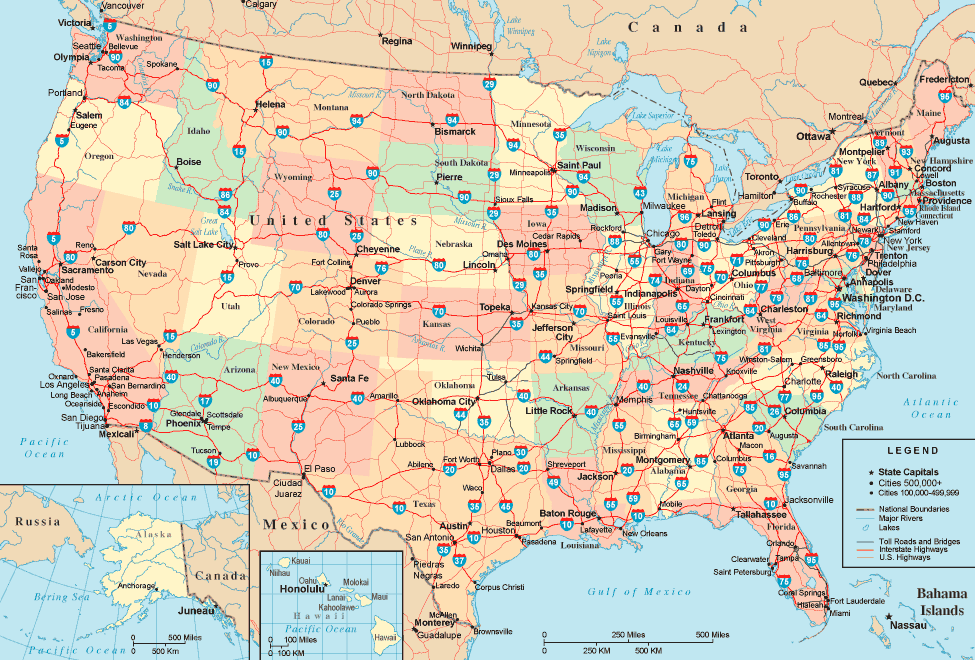 Etats Unis Autoroute Carte